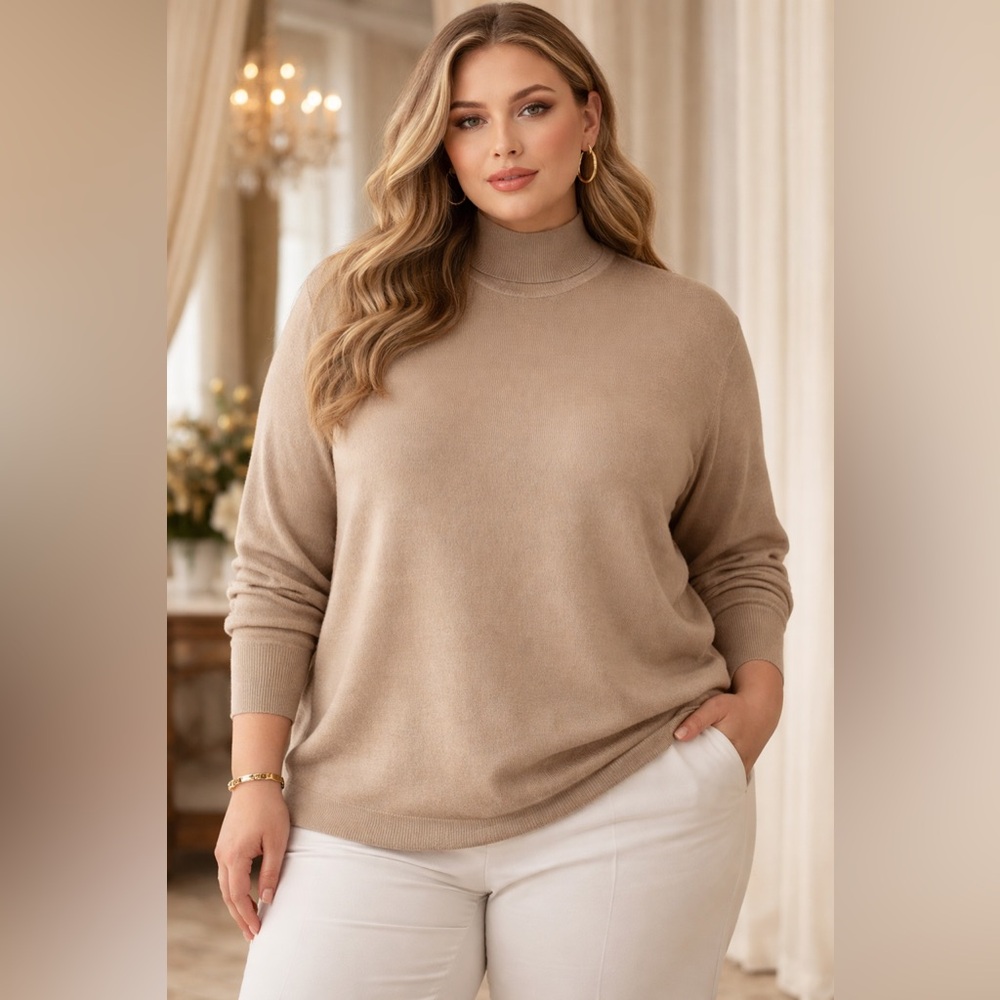 Pamela Dennis light sweater beige Size 1X 76% silk 24% cashmere